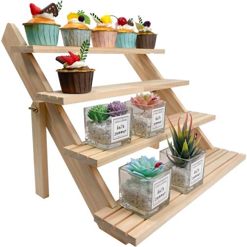4-Tier Wooden Display Riser, Wooden Cupcake Stand Tiered Countertop Display Shelf for Retail Display, Rustic Tiered for Tabletop Shows and Home Cupcake Display Stand Using