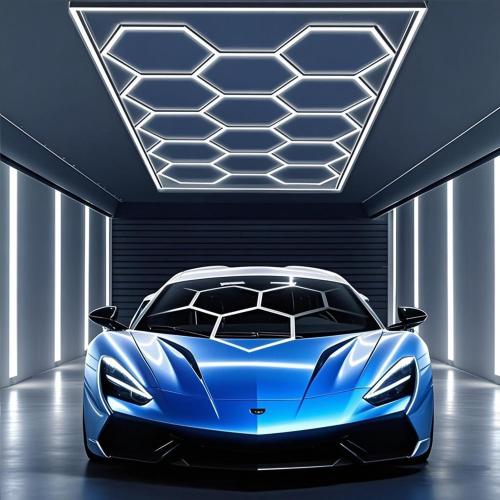 Hexagon LED Lights, Hexagon Ceiling Light with Rectangle Frame, 14 Grid Honeycomb LED Shop Light for Car Detailing Shop,Garage, Basement, Gym, Warehouse, Bright 6500K, 73920LM, AC85-250V