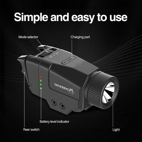 DARKFANG Compact Pistol Flashlight 1000 Lumen Tactical Flashlight | High and Low Rear Switch for Glock and Picatinny Rail
