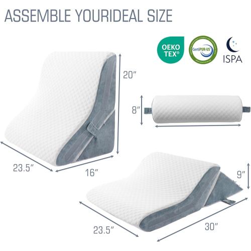 White Wedge Pillow Headboard Orthopedic Bed Wedge Pillows Set Adjustable Memory Foam for Acid Reflux Relief Ergonomic Incline Reading Pillow for Back Pain