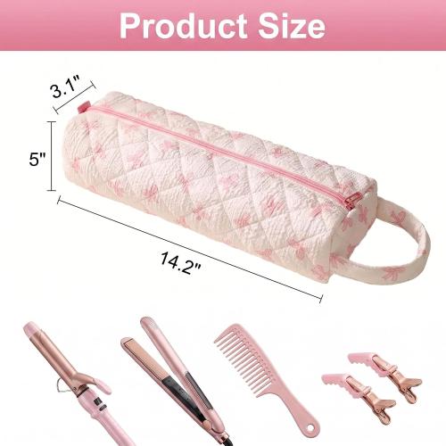 Bow Hair Tools Bag, Styling Tool Organizer for Travel Pink