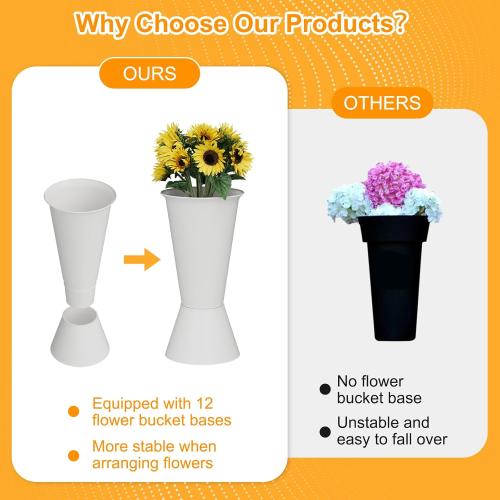 Flower Stand, 3-Tier Flower Display Stand with Buckets for Indoor Outdoor, Flower Cart Display Stand with Wheels for Courtyard, Balcony, Flower Shop, Wedding, Party, Exhibition, White