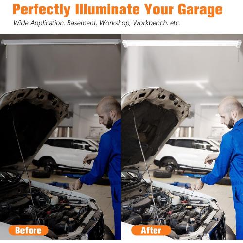 4FT Linkable 42W 4800LM 5000K LED Ceiling Lights for Garages, Pull Chain ON/Off, Linear Work Light Fixture with Plug, 2 Pack