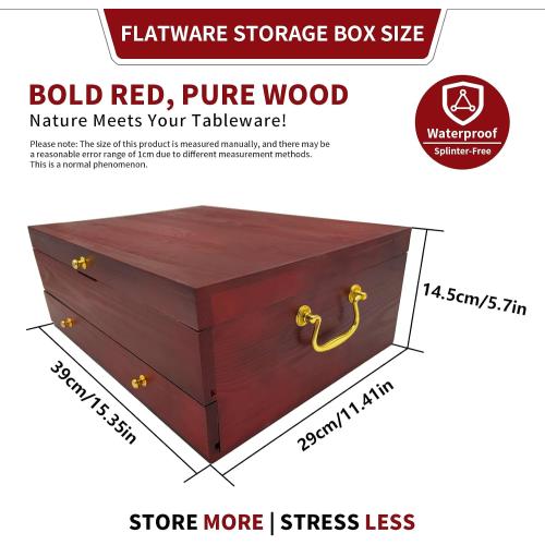 Silverware Storage Box, Kitchen Drawer Organizer, Drawer-containing flap-type storage box, Wood Chest, with Tarnish Proof Felt Lined, Storage Silver Chest for Kitchen (2 layer)