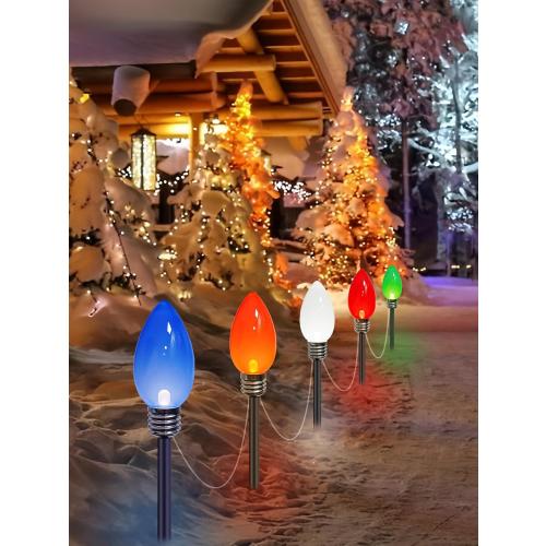 10 Pack Large C9 Christmas Decorations Outdoor Waterproof, Solar C9 Christmas Lights Outdoor with 2 Modes, Solar Pathway Lights for Outside Party Yard Lawn Patio Walkway Xmas Decoration (Multicolor)