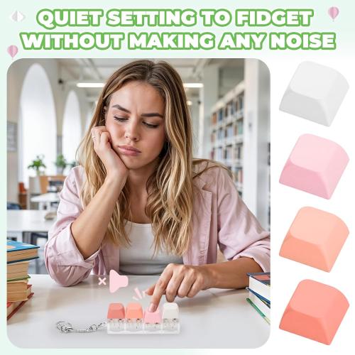 Keyboard Fidget Toy for Adults 2 PCS Slient & Clicky Fidget Keyboard Keychain Clicker Sensory Toys for Anxiety Stress Relief (Pink&Green, 2P-4 in 1)
