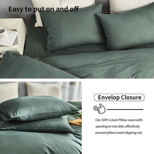TUMEI 100% Linen Pillow Case King, Set of 2 King Size (36x20), Green