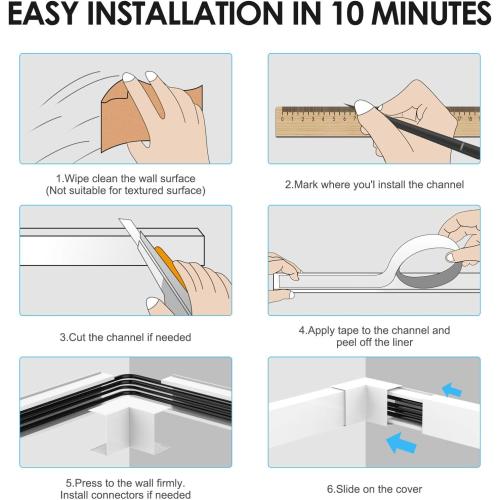 Yecaye Large Cord Hider for 3-4 Wires, Paintable Cord Cover Wall Cable Management System, PVC Wire Hide, Cable Raceway Kit for Wall Mount TV, W1.18in H0.67in, White