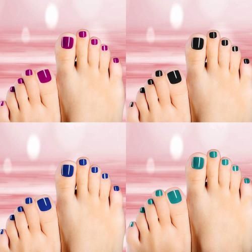 Maitys 576 Pieces 24 Sets Short Press on Toenails for Women Glossy (Classic Colors)