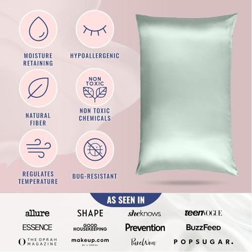 Blissy Silk Pillowcase - 100% Pure Mulberry Silk - 22 Momme 6A High-Grade Fibers - Silk Pillow Cover for Hair & Skin - Regular, Queen & King (Color White, Standard)