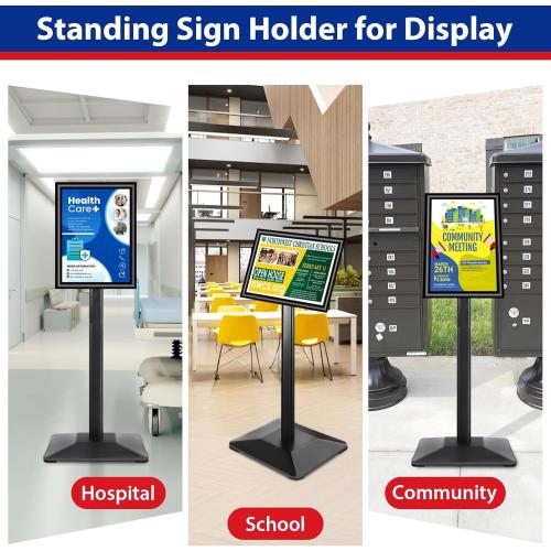 Business & Store Sign Holders 8.5x11inch 3Pack Adjustable Floor Standing Sign Holder with Heavy Duty Display Stand (Black, Silver)