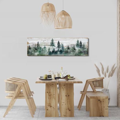 Farmhouse Pine Tree Wall Art Forest Picture Wall Decor Rustic Wood Mountain Canvas Prints Artwork for Living Room Kitchen Cabin Home Decor Vintage Landscape Poster Painting Decorations 14x48”