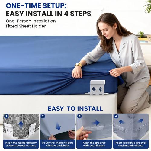 4Pcs Upgrade Bed Sheet Holders for Corners, Bed Sheet Grippers, Fitted Sheet Holders Keep Sheets Firm & Tight, Lock Sheet Holders, Heavy Duty Bed Sheet Clips, Fit All Mattress Easy Install