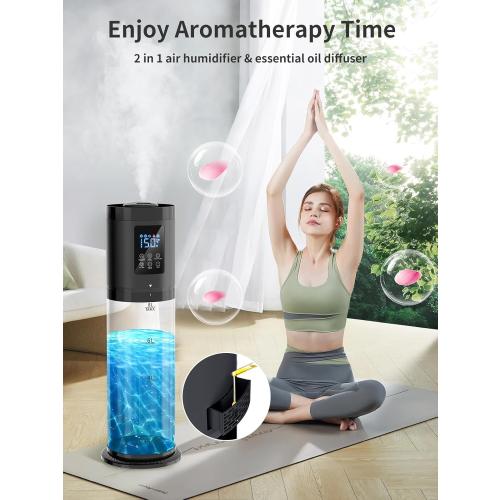 8L Humidifiers for Bedroom, 30dB Quiet, 500ft² Coverage, 60H Runtime, Top Fill, 3-in-1 Humidifier Large Room & Essential Oil Diffuser & Ambient Light, Sleep Mode, 16H Timer, Auto Shutoff Protection