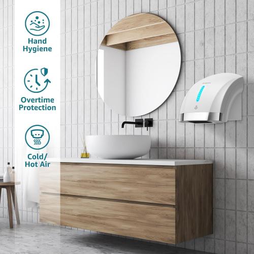 modunful Hand Dryers for Bathrooms Commercial, Electric Hand Dryer Touchless, Extra Quiet Low Noise(40db), Wall Mounted Type(1600W) (White)