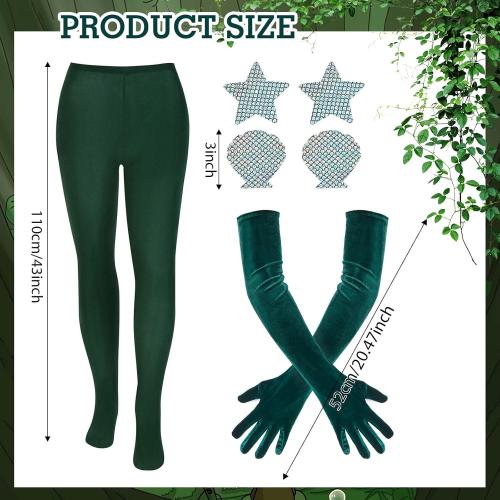 Kavoc 4 Pcs Halloween Mermaid Cosplay Costume Include Dark Green Pantyhose,Gloves,Seashell Bra and Belt for Adults Role Play Party Accessories Supplies（Style2）