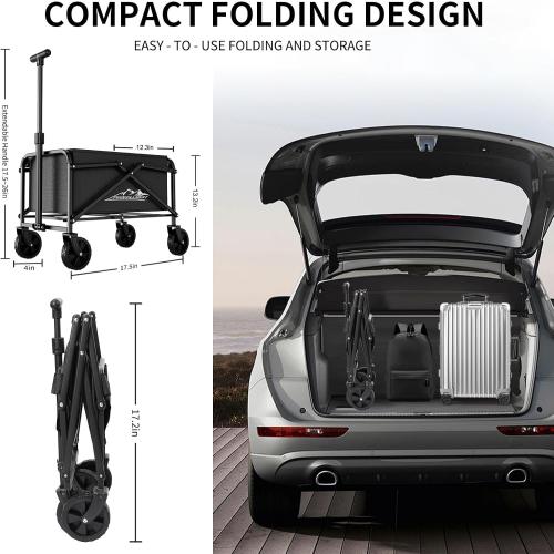 Color Black Collapsible Wagon Cart 220lbs Capacity, 4 Removable 360  Swivel Wheels & Adjustable, Waterproof 600D Oxford Fabric & MDF Base, All-Terrain Portable Utility Cart for Shopping, Garden