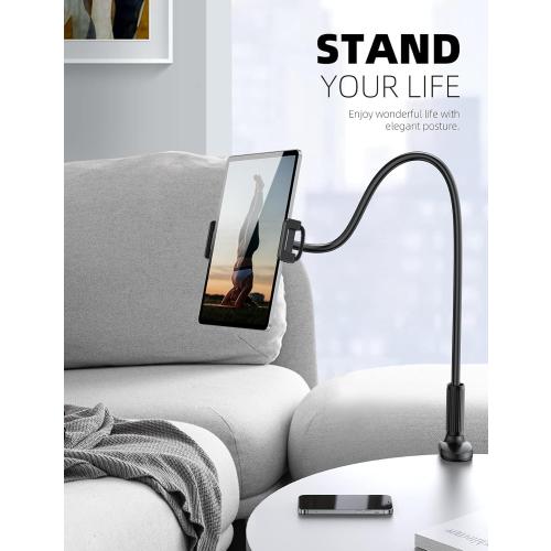 Lamicall Gooseneck Tablet Mount Holder for Bed - Flexible Tablet Arm Clamp for Bed Compatible with Pad Mini 7.9, Air 9.7, Pro 10.5, Kindle, Switch, Galaxy Tabs, More 4.7-11 Device - Black