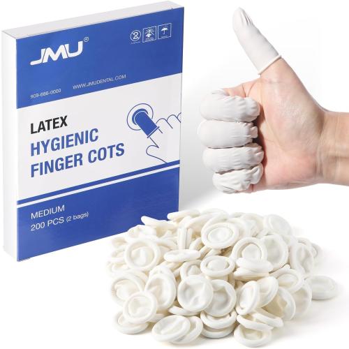 JMU Latex Finger Cots Medium, 200Pcs Finger Protectors Disposable Finger Gloves