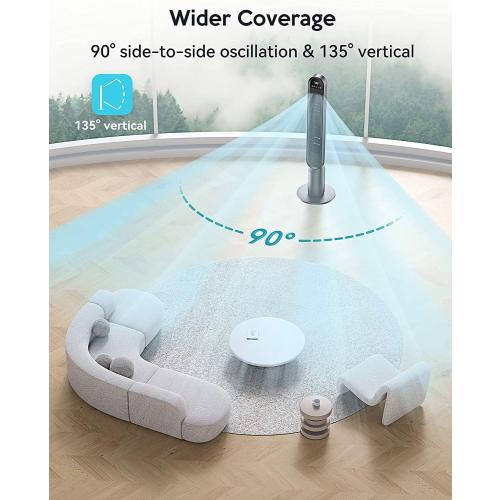 VAGKRI Tower Fan for Bedroom, 42 Inch Quiet Floor Fan with 135° Vertical 90°Oscillation Fans for Indoors, 4 Modes, 4 Speeds, 15H Timers Standing Bladeless Fans with Remote Black