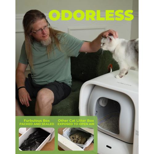 Furbulous True Odor-Free Automatic Self-Cleaning Cat Litter Box, Extra Large for 3–22 lbs Cats, Smart APP Control, Self-Pack & Refill System, 3 Waste Bags Included, Upgraded Model - White