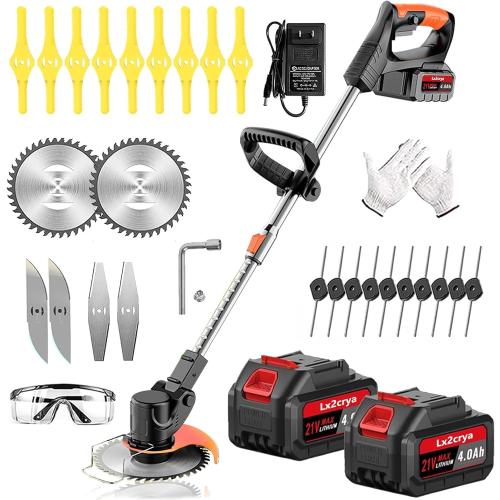 Electric Weed Wacker Cordless, 21V Weed Cordless Eater with 2X 4.0Ah Battery Powered, Cordless Weed Wacker 5 Types of Cutting Blades, Brush Cutter for Lawn Yard Garden.