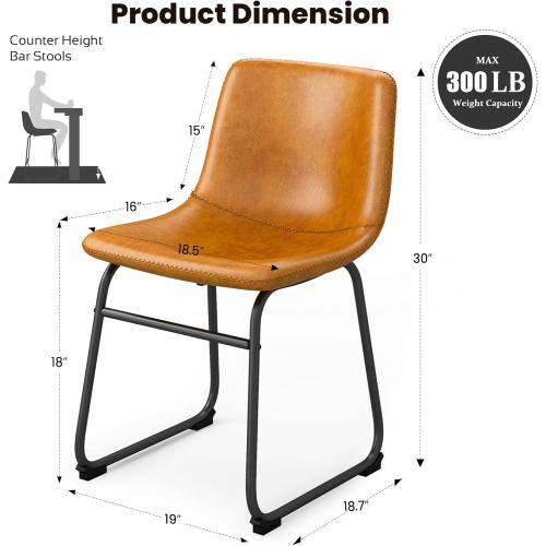 18 Inch Dining Chairs Set of 4, Modern Upholstered Dining Room Dining Chairs with PU Leather Cushions and Metal Legs, Mid Century Modern Armless Chair and Upholstered Seat, Brown