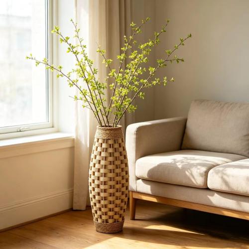 Hosley 24” Tall Woven Floor Vase – Natural Wood & Grass Decorative Vase for Home Décor, Floral Arrangements, Entryway, Living Room