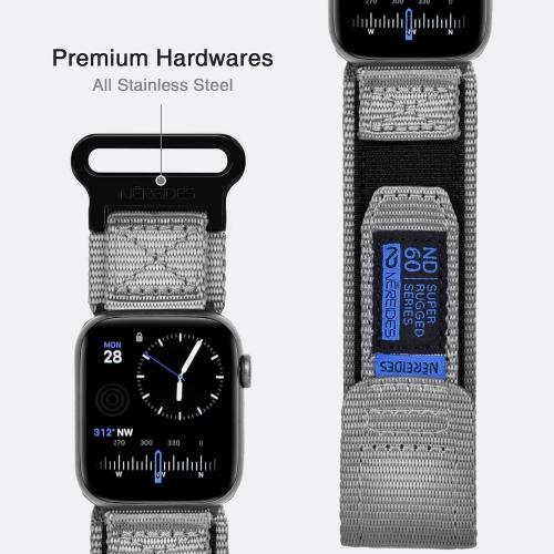Nereides Compatible with Apple Watch Series 11 Band Series 10/9/8/7/6/5/4/SE/SE2/SE3/Ultra 3/2/1, Nylon Sports Strap with Woven Design for 49mm/46mm/45mm/44mm (L, Grey)