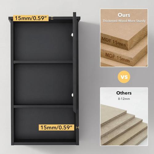 VANIRROR Bathroom Wall Cabinet with Single Door, Soft-Close Hinges, 15x27 inch Wooden Medicine Cabinet for Small Kitchen, Laundry, Entryway, Durable MDF Construction