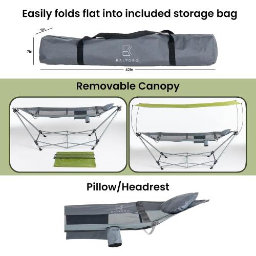 Lucania Portable Hammock with Stand and Canopy - Foldable Freestanding Heavy Duty Hammock for Indoor, Outdoor, Camping, Patio & Backyard (290 lbs Capacity)