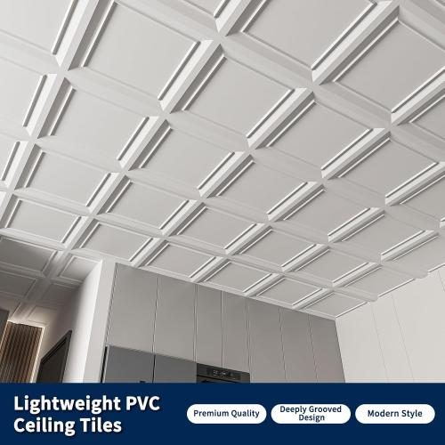 Art3dwallpanels Ceiling Tiles 24 x 24 Drop Ceiling Tiles, 12 Pack Drop in High Grade PVC Wall Panels, Fire Rated, Waterproof, Light Weight, Cover 48 Sq.Ft, White