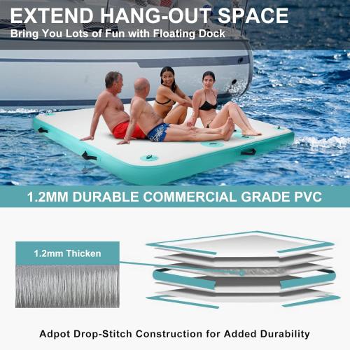 5ft/6ft/8ft/10ft Floating Dock Water Platform, Multi-People Inflatable Floating Mat, Dock Platform for Lake/Boats/Island/Swimming Pool