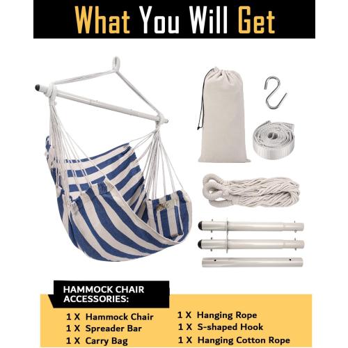 ADVOKAIR Hammock Chair Swing (500 lbs Max) - Hanging Hammock Chair Rope Swing Indoor for Bedroom, Outdoor, Patio, Bedroom, Porch, Deck - Sturdy Steel Bar with Anti-Slip Safety Rings