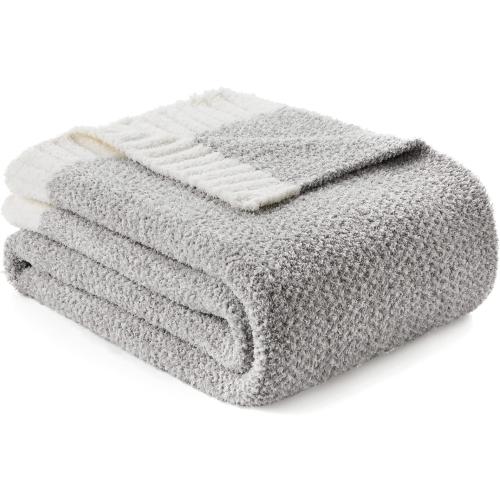 Snuggle Sac Heather Grey Throw XL Blanket for Couch, Super Soft Warm Blankets Cozy Knit Fuzzy Microfiber Throws Dupes for Sofa, Bed, Camping, Picnic, Heather Grey, 50x70 inches