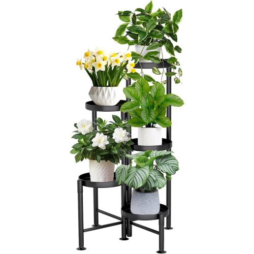 5 Tier Plant Stand Indoor, Metal Corner Plant Shelf Outdoor, Foldable Tall Plant Rack for Mutiple Plants, Flower Pot Holder Display Stand for Living Room Patio Home Decor for Gatdening