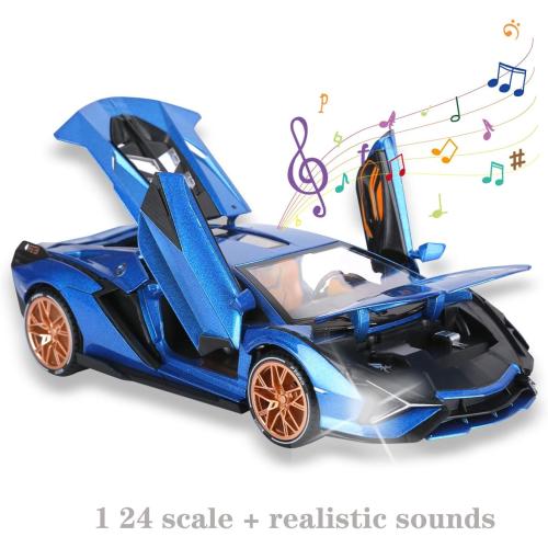 SASBSC Lamb Toy Cars for Kids Sian Model Car Fp37 Diecast Metal Cars with Light and Sound Pull Back Car Toys for 3  Year Old Boys (Blue-1 24)