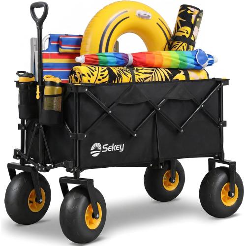‼️has mild stains and could have missing pieces ‼️Sekey Heavy Duty Beach Wagon with 9 Big Sand-Proof Wheels – 600lb Capacity, 200L Oversized Foldable Cart | Adjustable Handle & All-Terrain Tires for Sand, Camping, Groceries