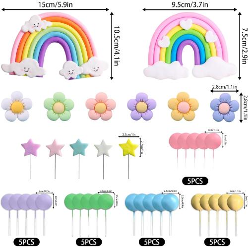 Rainbow Cake Topper Rainbow Theme Party Supplies Pastel Balls Cake Topper Boho Cake Toppers