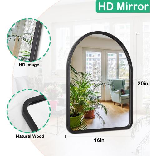 Arched Mirrors for Wall 20x16 Black Rustic Wood Framed Vintage Mirror Decorative Farmhouse Living Room Bedroom Bathroom Hanging Mirror Wall Decor Large