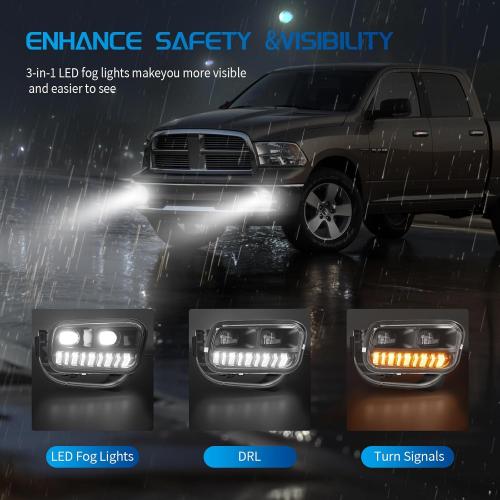 LED Fog Lights for Dodge Ram 2009-2012 1500, 2010-2018 2500, 2010-2018 3500 with Daytime Running Lights DRL Set Assembly 1 Pair Driving Fog Lamps Replacement