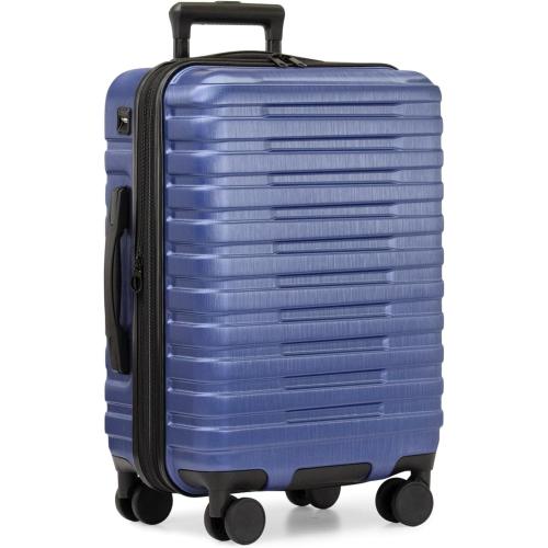 U.S. Traveler Boren Polycarbonate Hardside Rugged Travel Suitcase Luggage with 8 Spinner Wheels, Aluminum Handle, Navy, Carry-on 22-Inch, USB Port