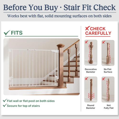 Cumbor 29.2–43 Baby Gate for Stairs, Hardware Mounted (Drill Required), Expandable No Bottom Bar Dog Gate, Auto Close Extra Wide Walk Thru, Pet & Toddler Proof Gate, Top & Bottom of Stairways (White)