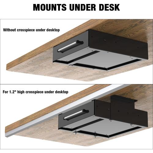 UNITEDPOWER Under Desk Drawer Storage, Pull-Out Office Hidden Counter Drawer, Metal Sliding Organizer Mount Below Table, Optional Bracket Height, Black