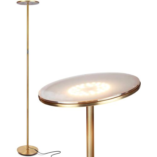 Brightech Sky LED Floor lamp for Living Rooms & Offices -Torchiere Super Bright , Dimmable, Tall Standing Lamp for Bedroom Reading - Gold Brass