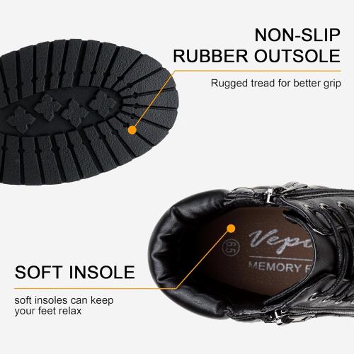 Size 8 Color Black Vepose Women's 903 Combat Ankle Boots, Lace up Comfortable Booties Low Heel