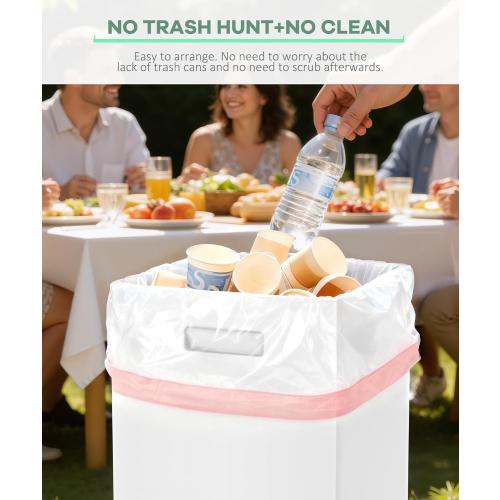 4 Pack Corrugated Cardboard Disposable Trash Cans for Parties, 40 Gallon Collapsible Garbage Cans with Handle, Thick Foldable Bins for Party Events Camping Beach(18 L x 18 W x 30 H), White