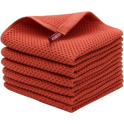 6 pack.....Mia'sDream Natural Cotton Waffle Weave Kitchen Tidy Dish Cloths Drying Rags Cleaning Cloth, Soft and Absorbent Kitchen Hand Towel Washcloths, 12inchx12inch 6 Pack (Brick Red)
