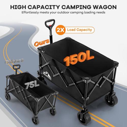 Heimuee...220Lbs... Wagon Cart Foldable, Heavy Duty Collapsible Utility Wagon with 220lbs Capacity, All-Terrain Beach Wheels, Portable Garden Cart for Camping, Sports, Outdoor, Shopping, Black