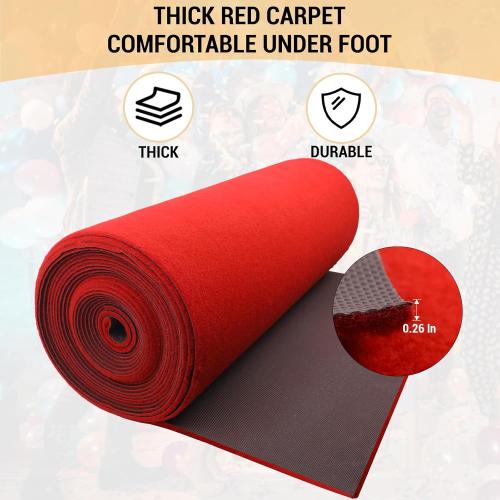 Extra Thick Red Carpet Runner for Party Felt Non-Slip Rubber Backed Aisle Runway Rug for Step, Proposal & Wedding Decorations, Hollywood Oscars Runway，Reusable (Red, 3 X 30 FT)
